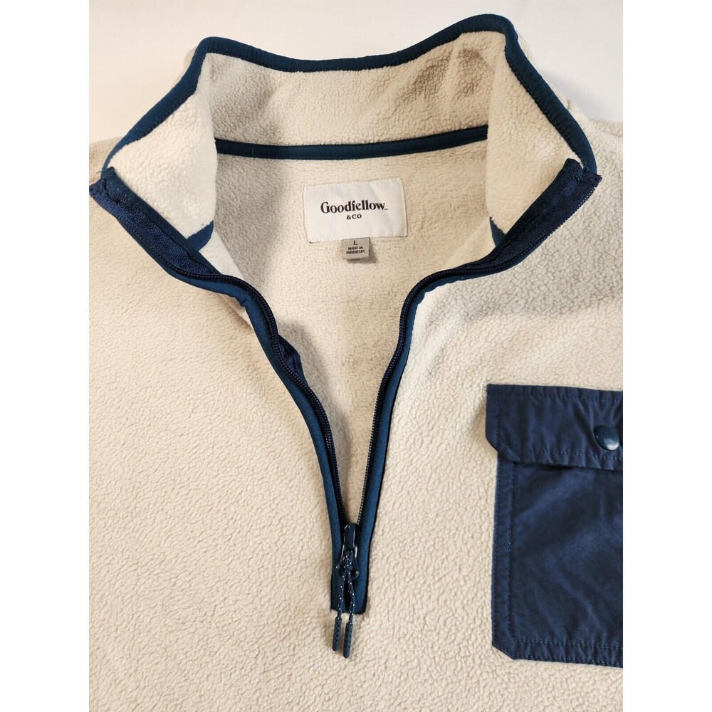 Goodfellow & Co Quarter-Zip Fleece Sweatshirt -Cream/Blue  SZ L